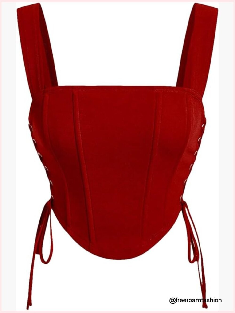 Square Neck Corset Bustier Tank Top with Tie Sides and Boned Details